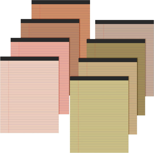 Fuutreo 8 Pcs 8.5'' x 11'' Colored Legal Pad Writing Pads Wide Ruled 50 Sheets Per Notepad Perforated Writing Notepad Office Supplies for School College Office Business (Bohemian Color)