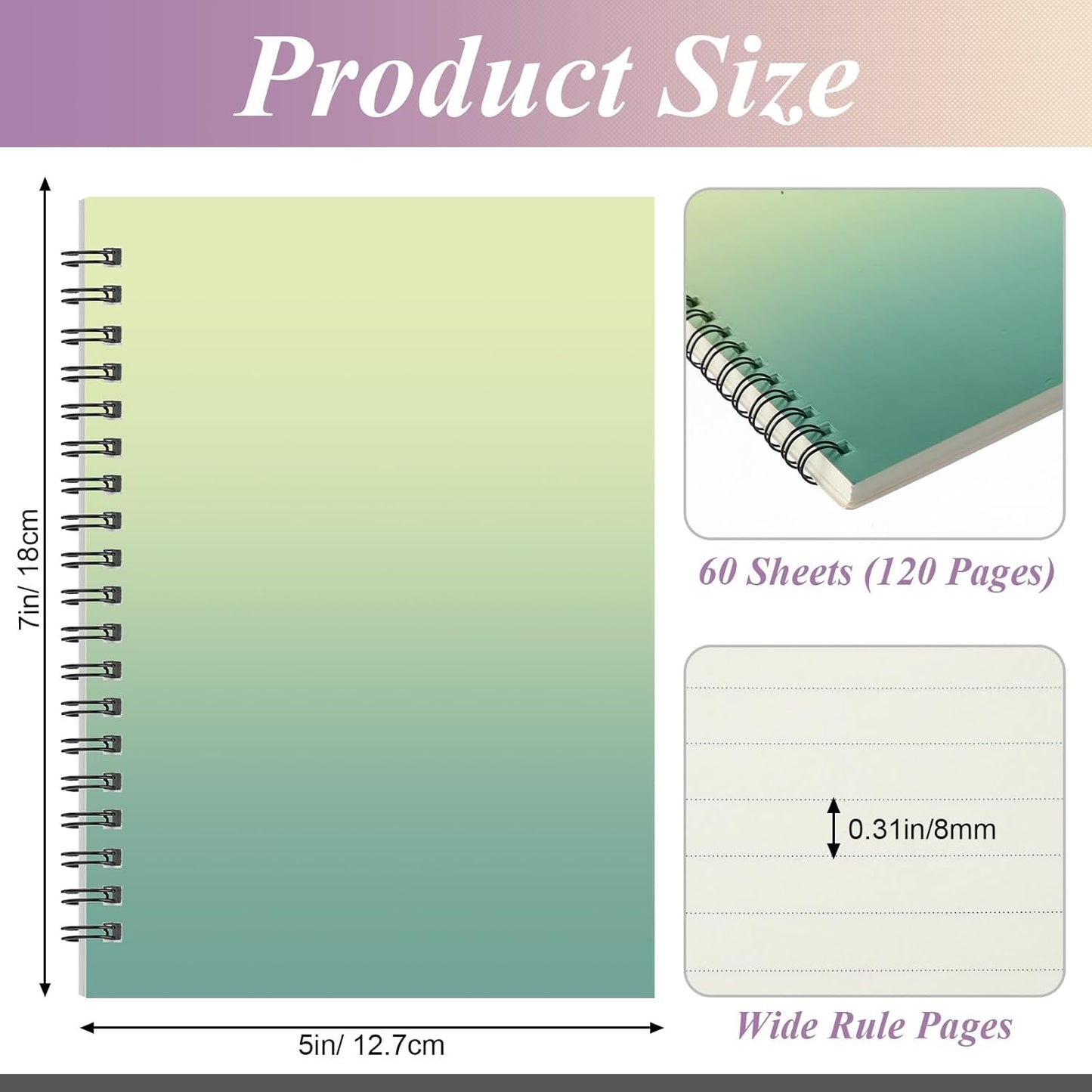 Leelosp 12 Pack Small Spiral Notebook Lined Spiral Journal College Ruled Notebook Wire Bound Kraft Cover, 120 Pages for Work (Multicolor,5.5 x 8.3 Inch)