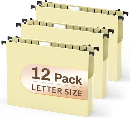 12 Pack Hanging File Folders, Blue Hanging File Folders, Plastic File Folder Hanging with Tabs, Filing Cabinet Folders Organizer Letter Size Paper Storage - Home Schoool Office Supplies