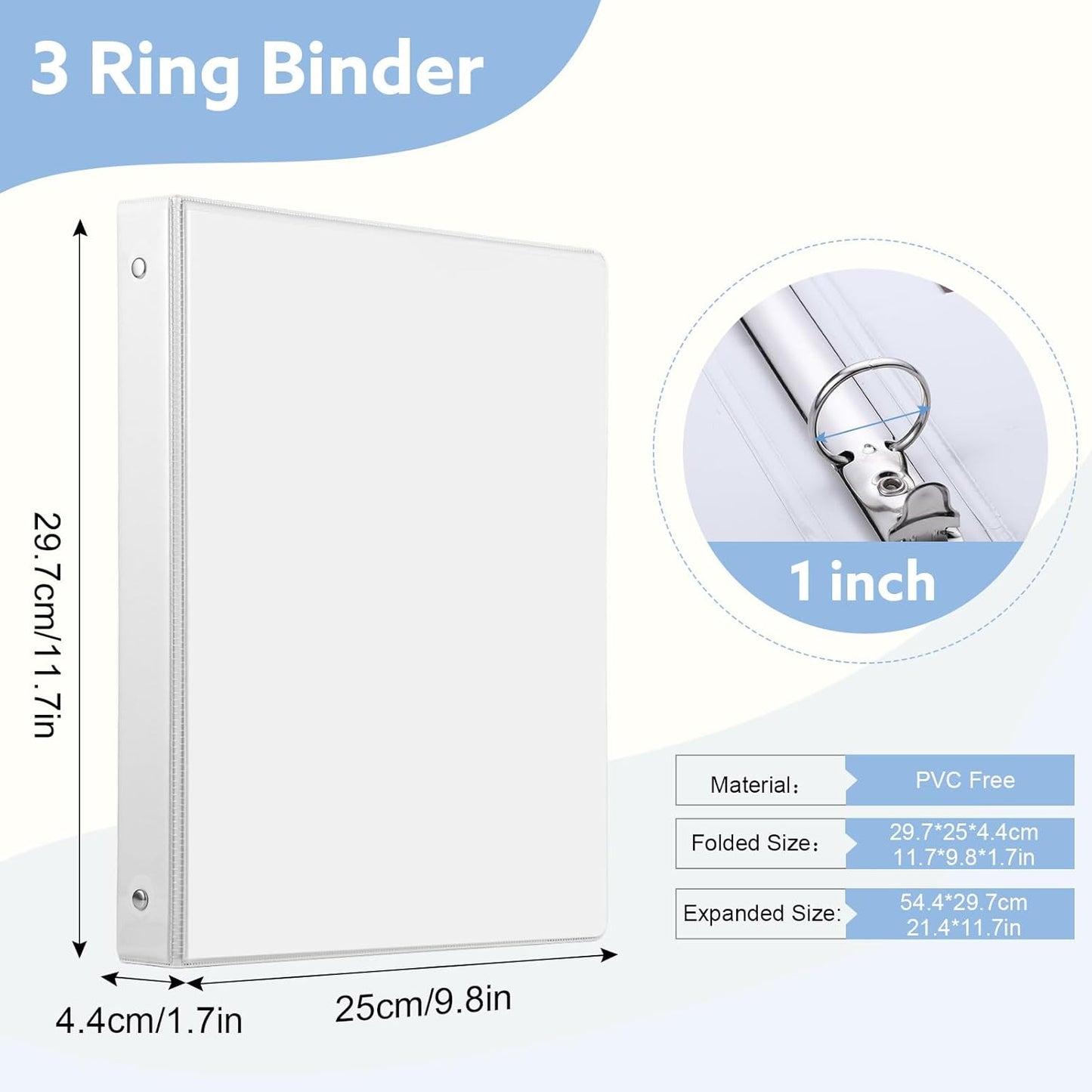 3 Ring Binder - 6 Pack, 1 Inch Binder with 2 Interior Pockets & Clear View Overlay, Large Capacity, Round Ring Binders for Office Supplies, School & Home (6 Colors)