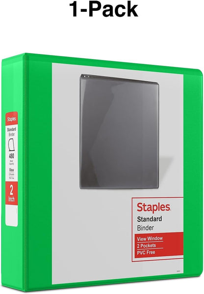 Staples Standard 2-Inch 3-Ring View Binder, Holds Up to 450 Sheets, Orange, Durable Binder for Office & School