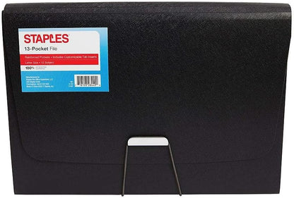 Staples Reinforced Expanding File, 13‑Pocket Accordion Organizer, Letter Size, Heavy‑Duty Poly Construction, Black