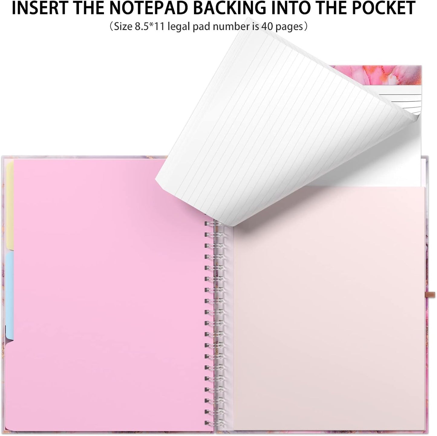 Rimilak Spiral Clipboards Folio with Refillable Lined Notepad, 14.5 x 9.8 In, Hardcover Cover with 5 Interior Pockets, Elastic Band and Pen Loop Series. Cute Stylish Clipfolio, Daisy Flower