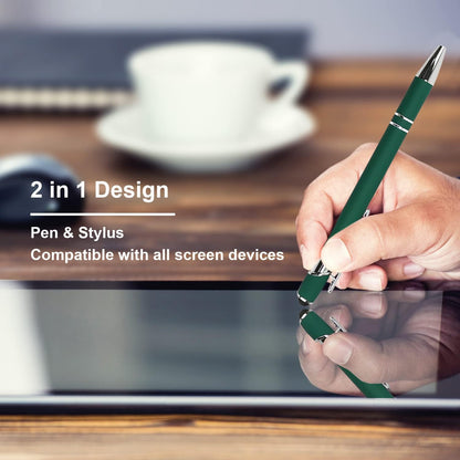 Oddmoal Ballpoint Pen with Stylus Tip, Soft Touch Click Metal Pen, 1.0mm Medium Point, Black Ink, 12 Count(Black)