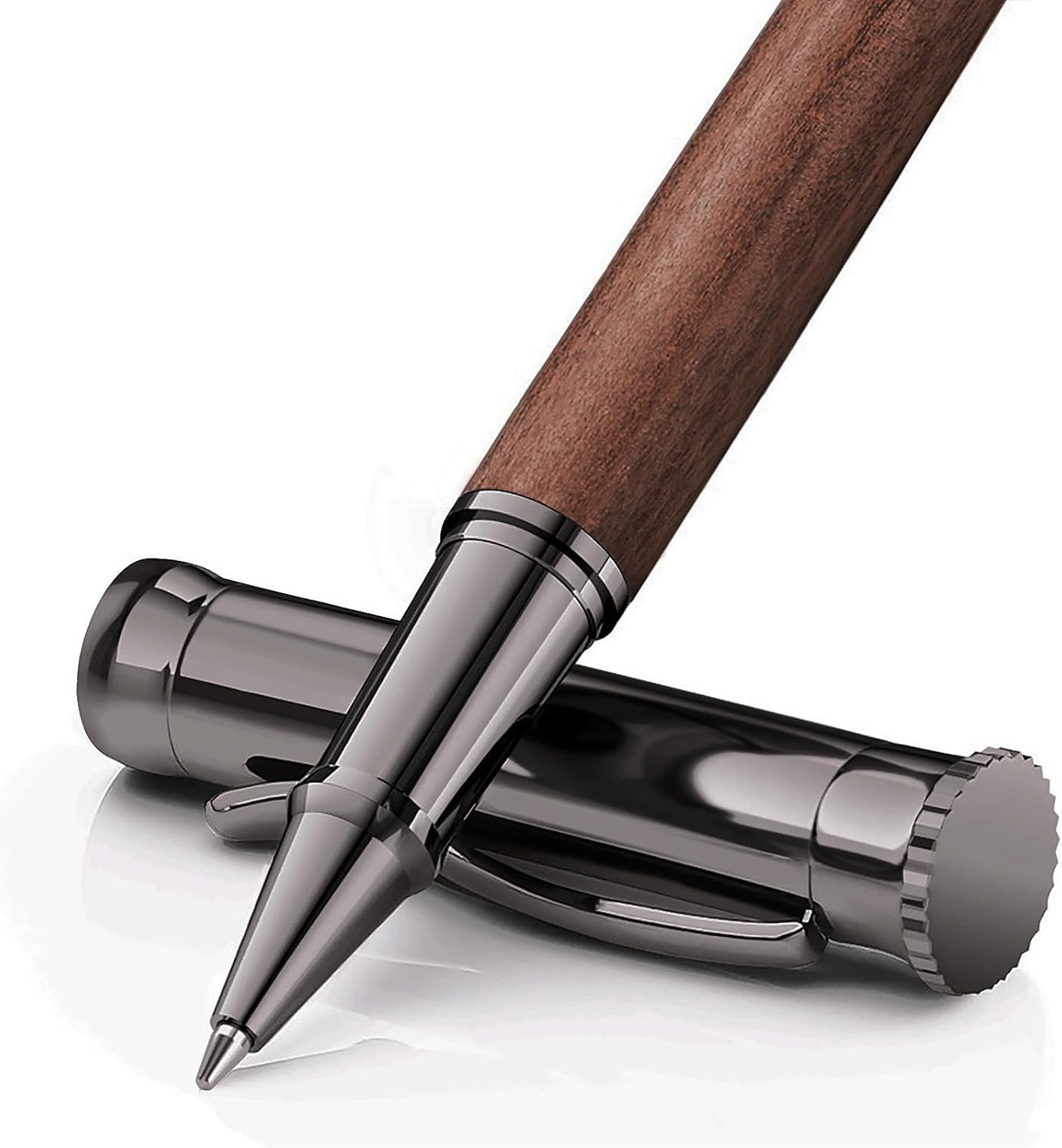WEMATE Wood Rollerball Pen Set, Extra 2 Ink Refills(1 Black & 1 Blue), Fancy Writing Pen Nice Luxury Office Gift for Men, Professional and Executive, Cool Wooden Pen for Journaling - Red Padouk