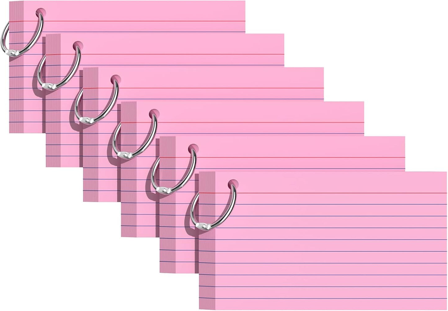 Index Cards 3x5 Inches, 300 PCS, Colored Flash Cards With Ring, Punched Lined Study Card Ruled Flashcards Notecards, Ruled Front And Blank Back, Note Card for School, College And Home