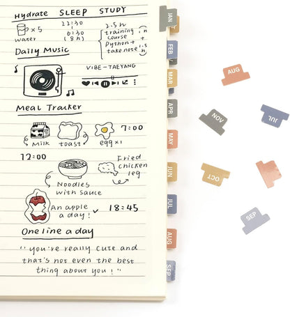 Lumintutu Laminated Planner Monthly Stickers,40 Adhesive Plan Tabs for Notebooks (2 Sets 12 Month Tabs and 16 Blank Tabs), Calendar Monthly Divider Set (Cappuccino)