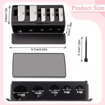 2 Pcs 5 Hole Long Point Manual Makeup Pencil Sharpener with Plastic Lid, Suitable for Eyeliner, Lip Liner and Eyebrow Pencil, Sharpener for Makeup Pencils (Black+Pink)