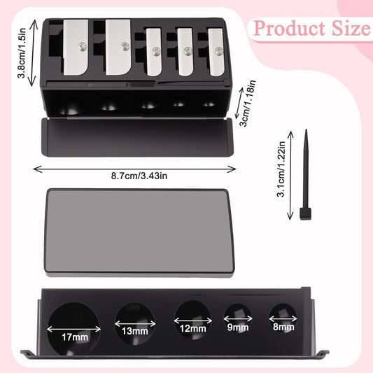 2 Pcs 5 Hole Long Point Manual Makeup Pencil Sharpener with Plastic Lid, Suitable for Eyeliner, Lip Liner and Eyebrow Pencil, Sharpener for Makeup Pencils (Black+Pink)
