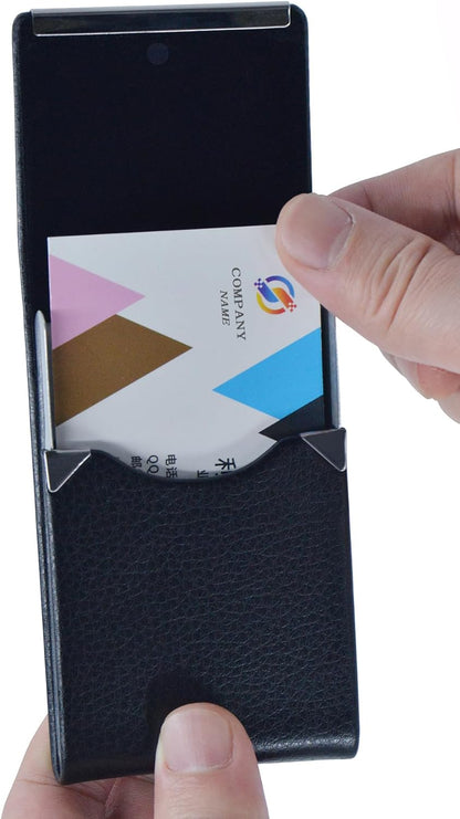 Business Card Holder with Ultra Slim Design,Business Card Case with Premium PU Leather,Suit Pocket Metal Card Holder for Women/Men,Professional Name Card Holder with Magnetic Shut (Black1)