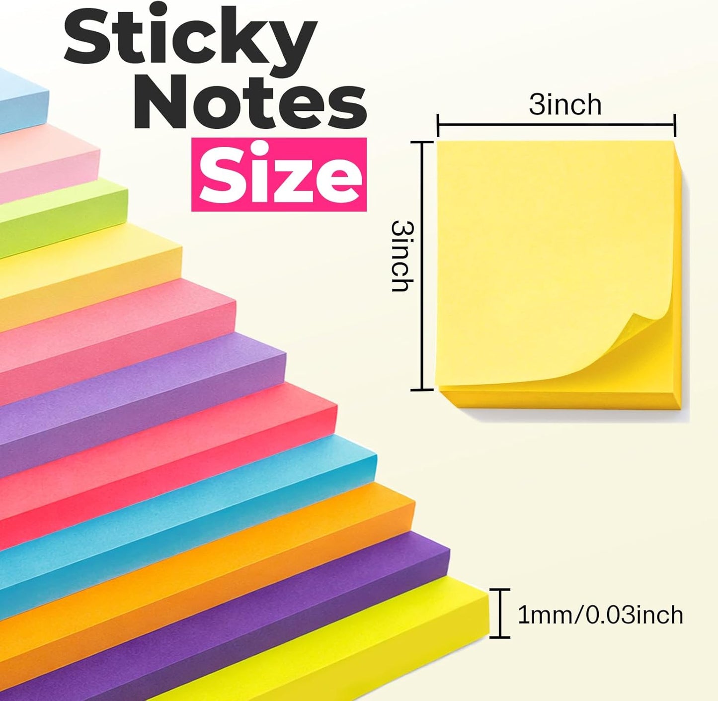 Sticky Notes 3x3 Inches, Bright Colors Self-Stick Pads, Easy to Post for Home, Office, Notebook,100 Sheets/pad (8 Pads)