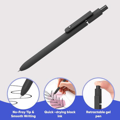 Vanhench 7Pcs 0.5 mm Black Ink Gel Pens Fine Point Smooth Writing Quick Dry Pen for Nurses Teacher Journaling Note Office Desk School Gift, Nice Cute Multifunction Writing Pens with Fidget Stress Ball