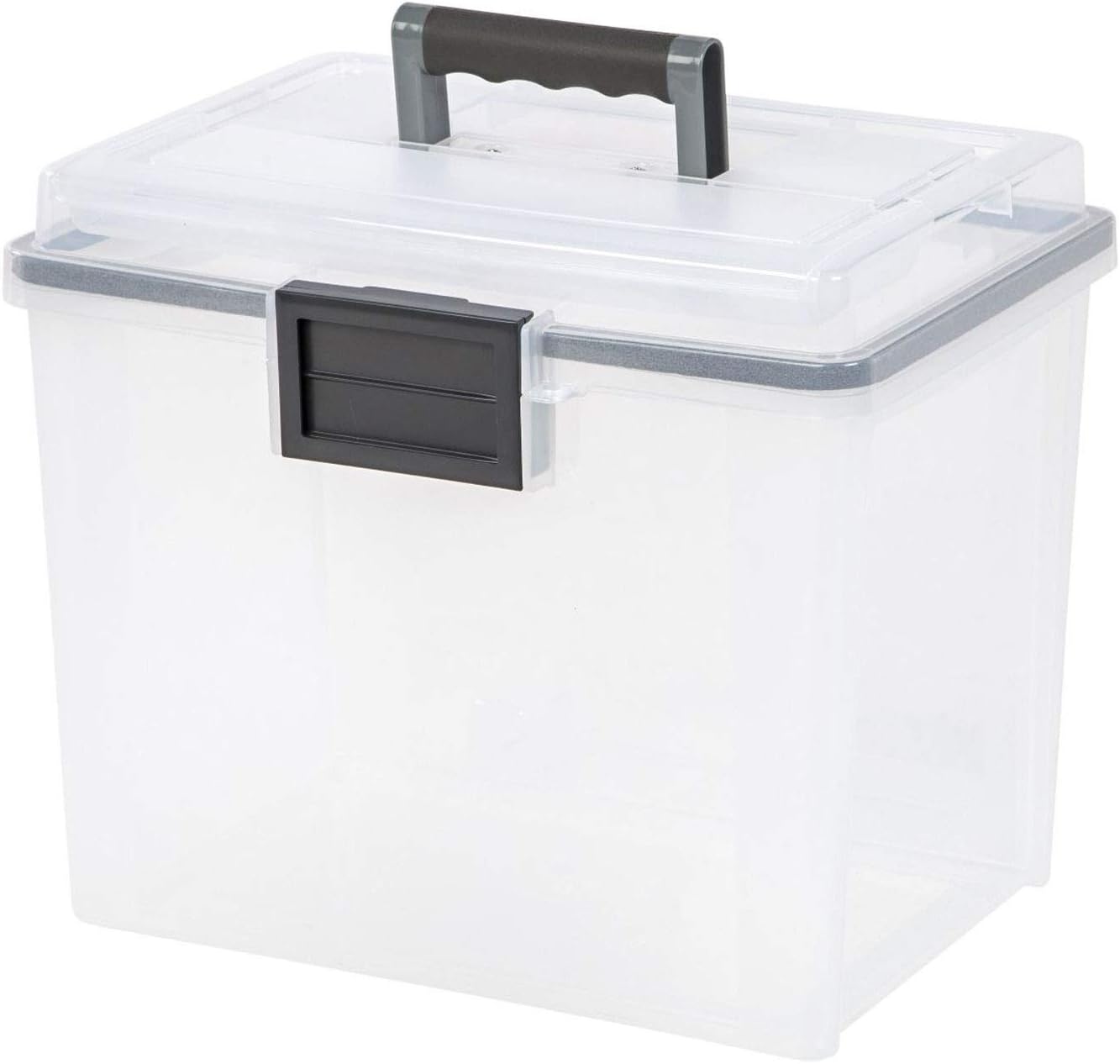 IRIS USA File Box with Lid File Organizer for Letter File w/Organizer-Lid, Plastic Mobile Filing Organizer, Water Resistant Document Box, Portable File Box with Handle, Secure Buckle, Lockable, Black