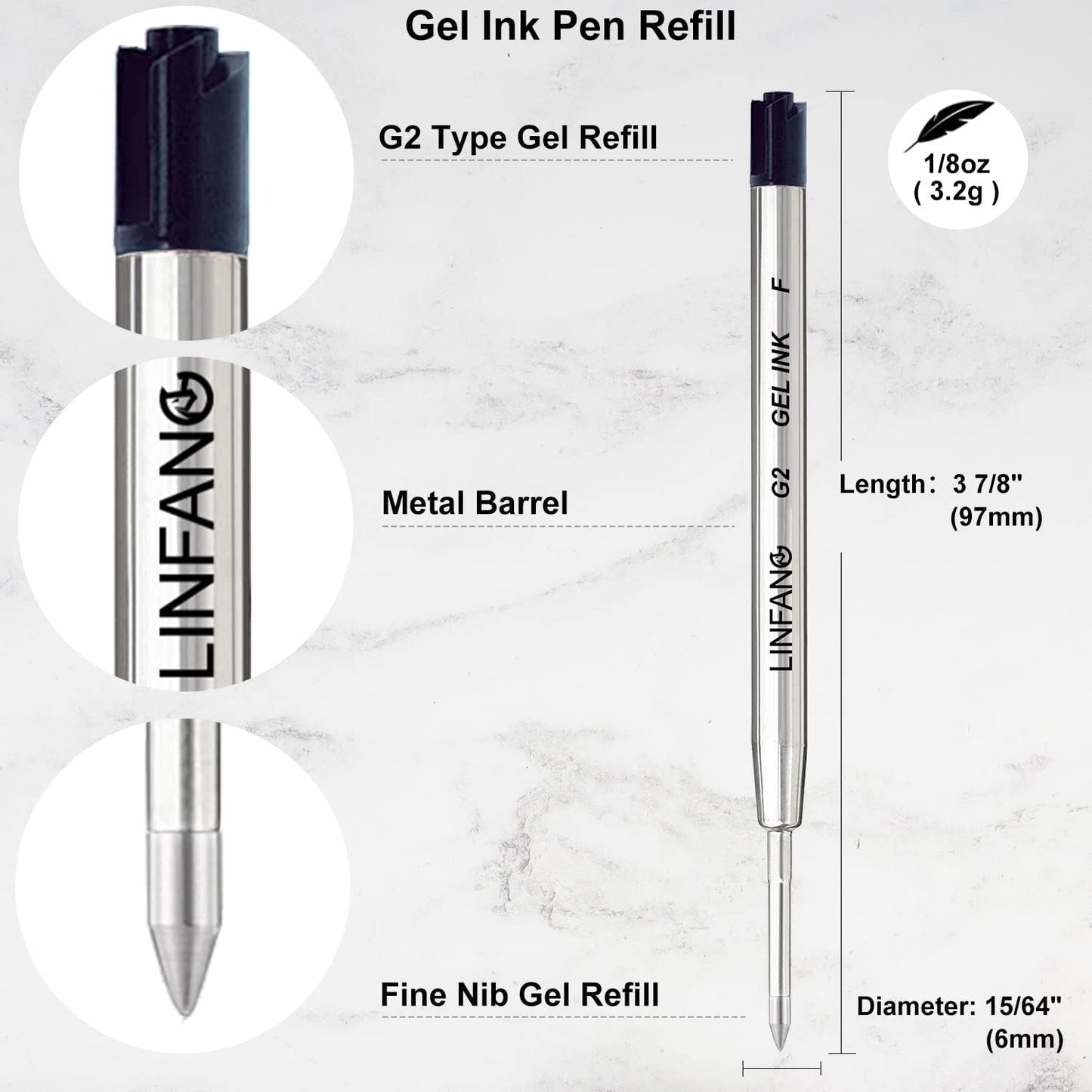Black Gel Ink Pen Refills Ballpoint Black, 12 Pack Gel Pens Refills Fine Point 0.5mm Tip Smooth Writing Pen Refill (12 Black)