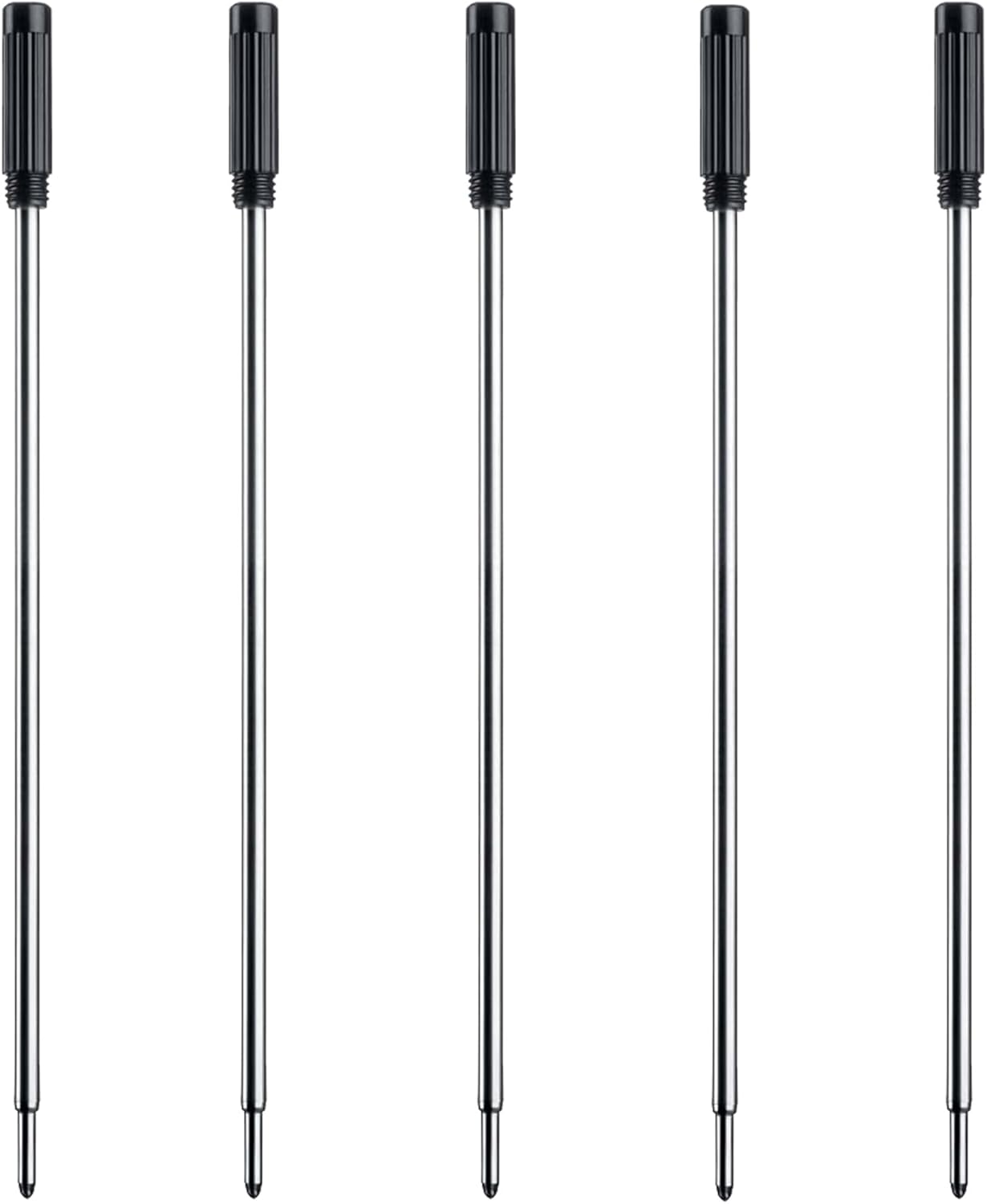 DunBong Black Ink Refill Pack of 5, Replaceable Ballpoint Pen Refills, Medium Point Metal Refill (Black)