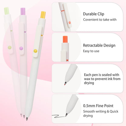 FIOVER 5pcs Gel Pens Quick Dry Ink Pens Fine Point Premium Retractable Rolling Ball Gel Pens Black Ink Smooth Writing for School Office Home