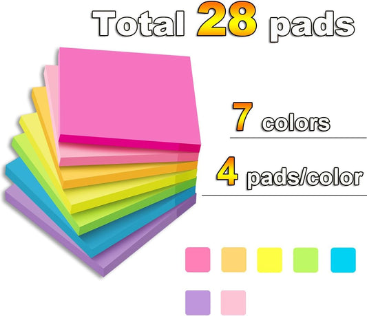 (56 Pads) Sticky Notes Bulk 3x3 in Post Bright Stickies Colorful Super Sticking Power Memo Pads, Strong Adhesive