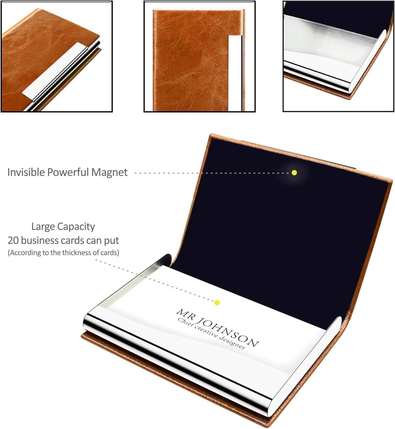 Padike Business Card Holder/ Case Professional PU Leather & Stainless Steel Multi Wallet Credit Card ID Case/Holder for Men & Women. (Black)