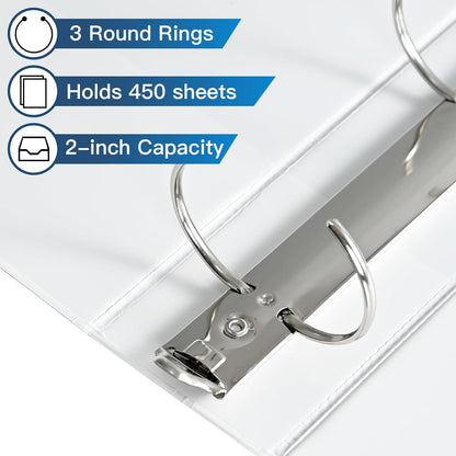 SUIN 2-Inch 3-Ring Binders with 2 Interior Pockets, Heavy Duty Clear View Presentation Binder Holds 425 Sheets Letter Size, Office School Home,6 Pack