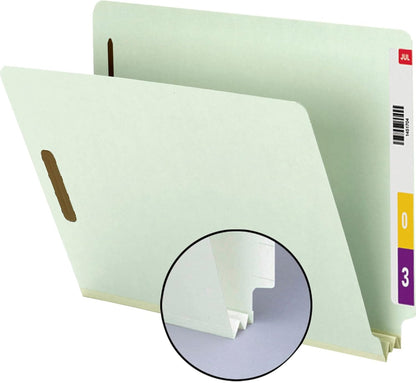 Smead End Tab Pressboard Fastener File Folder with SafeSHIELD Fasteners, 2 Fasteners, 1" Expansion, Letter Size, Gray/Green, 25 per Box (34705)