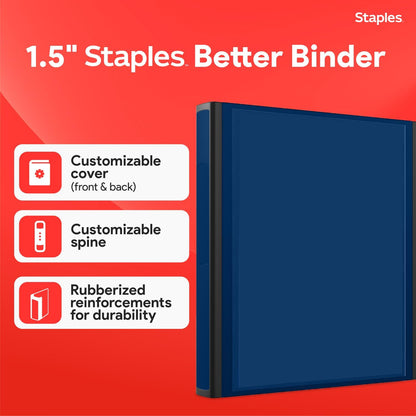 Staples Better Binder 2-Inch D-Ring View Binder, Reinforced Spine, Holds Up to 540 Sheets, Teal, for Office & School