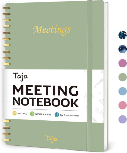 Taja Meeting Notebook for Work Organization - Work Planner Notebook with Action Items, Agenda Planner for Note Taking, 160 Pages (6.9" X 9.9") Project Organizer for Men & Women - Blue