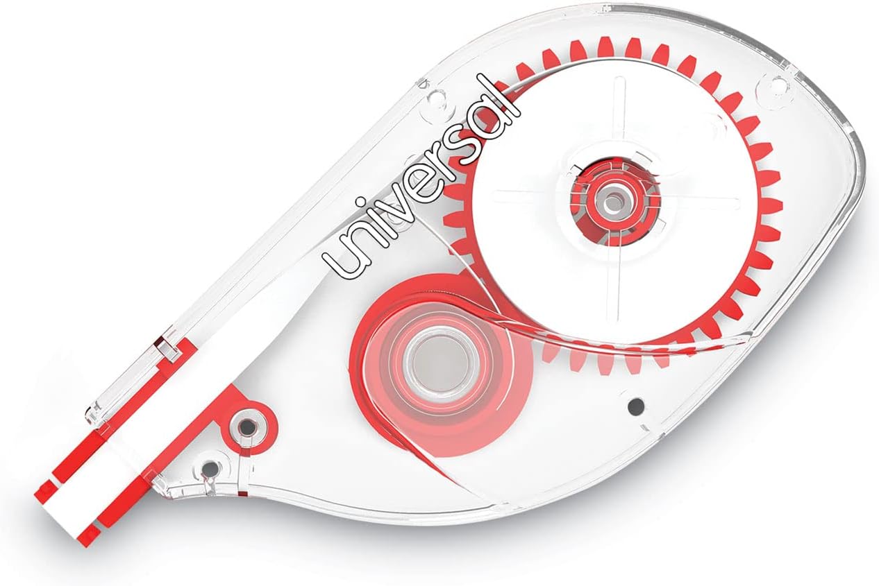 Universal 75610 Side-Application Correction Tape, Clear Red Applicator, 0.2-inch x 393-inch, 6/Pack
