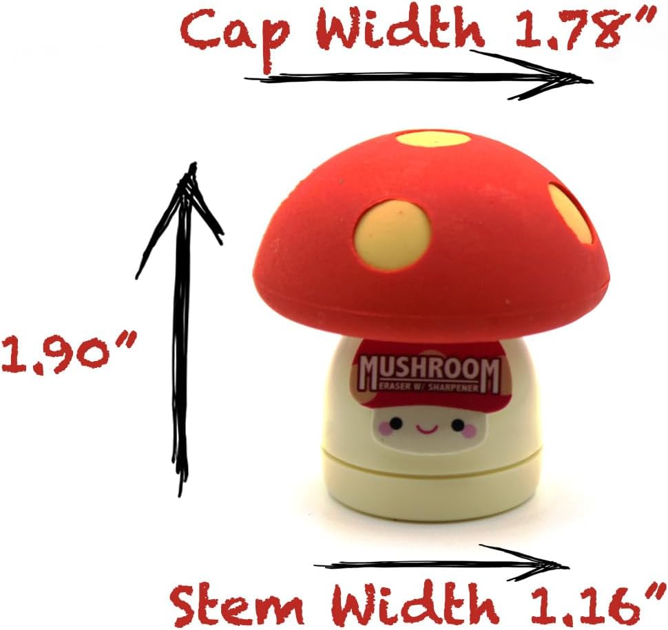 Limited Edition Mushroom Eraser and Pencil Sharpener (RED Cap W/Yellow DOTS)