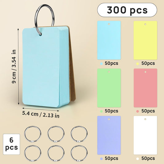 300 Pack Index Cards, 3" x 5" Ruled Index Cards with Ring, Colored Lined Flash Cards, Both Sides Note Cards Study Cards, Memo Scratch Pad for Office School Home (6 Colors)…