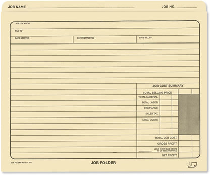 NextDayLabels - Job Folders Manila File Jacket 10” x 12” – Heavy Duty - Preprinted to Track Job Progress, Calculating Cost, and Customer Correspondences - 50 Folders