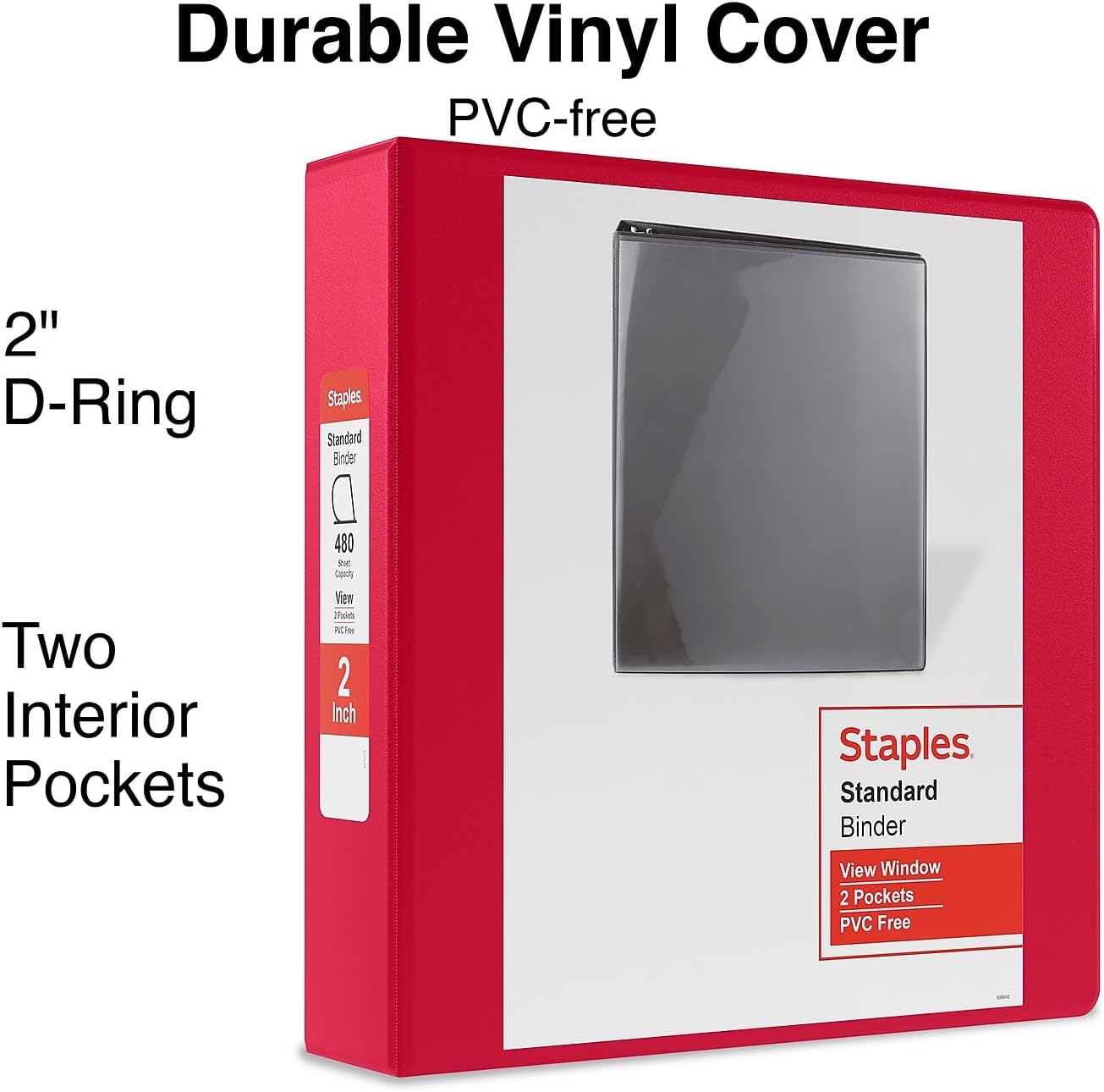 Staples Standard 2-Inch 3-Ring View Binder, Holds Up to 450 Sheets, Orange, Durable Binder for Office & School