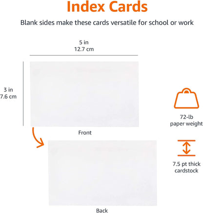 Amazon Basics Ruled Lined Index Cards for Study, Notes and Recipes, White, 3" x 5", 1,000 Count (10 Pack of 100)