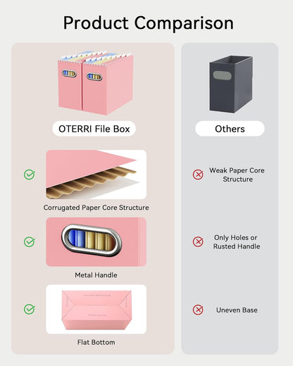 Oterri File Organizer Box, Portable Collapsible Cardboard File Folder Organizer with Handle for Letter Size Hanging Files, Document Storage Box for Home Office & Classroom (4 Packs, Black)