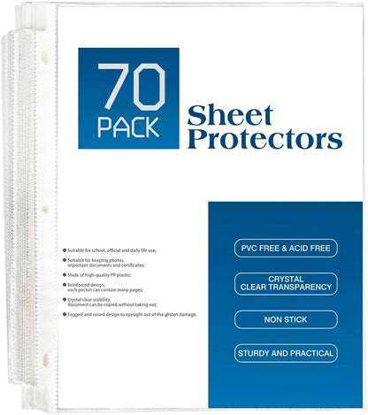 DOSEWART 70Pack Sheet Protectors, Clear Heavy Duty Plastic Page Protectors for 3 Ring Binder, Top Loading Sheet Protectors 8.5 x 11” for Photo, Paper, Document Protector