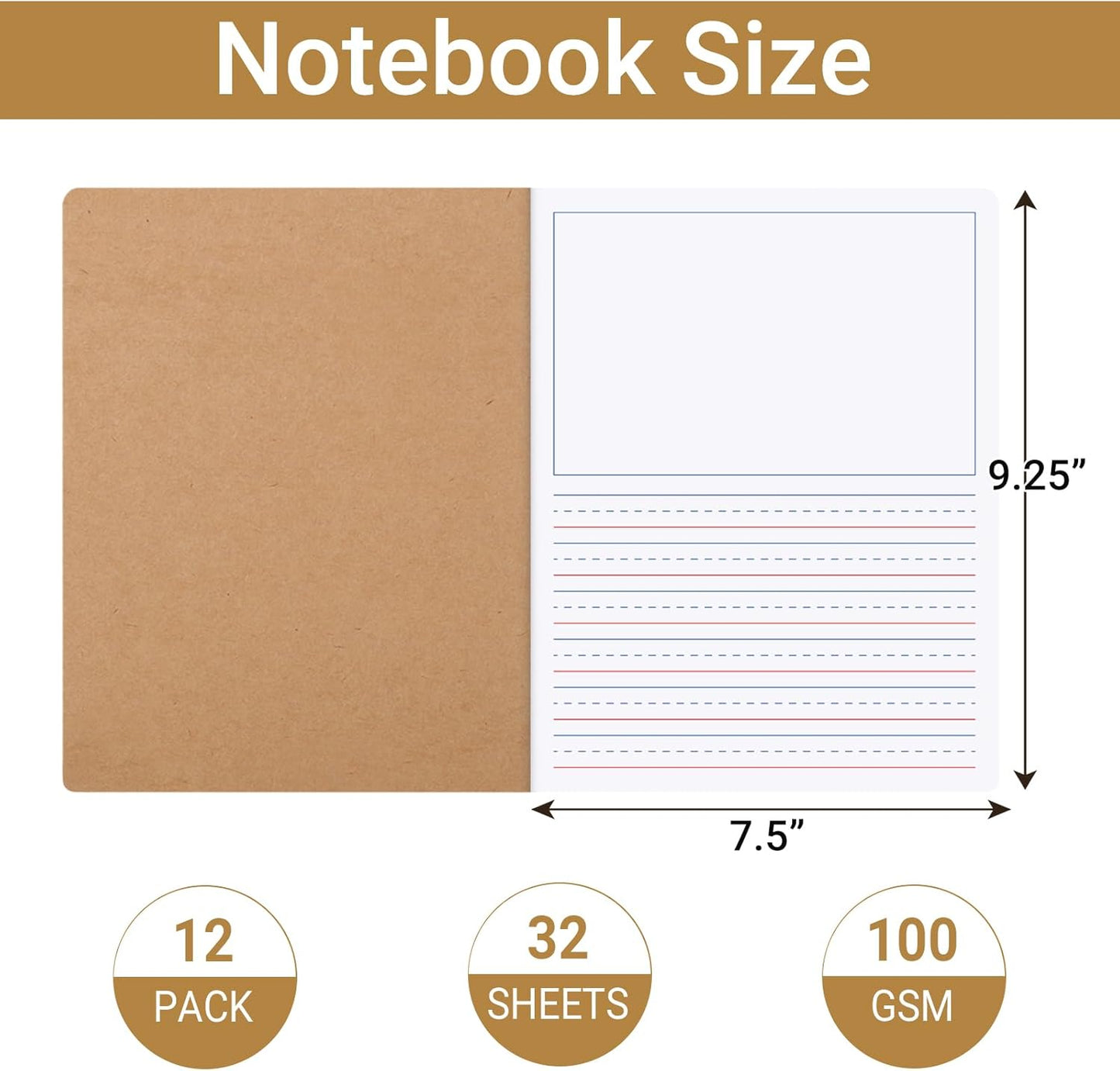 zmybcpack 2 Pack Write Beginner Paper for Kids, 8.5"x11" Story Writing Paper for Kids to Write Story, Primary Composition Notepad(100 Sheets Each, Double-Sided Printing)
