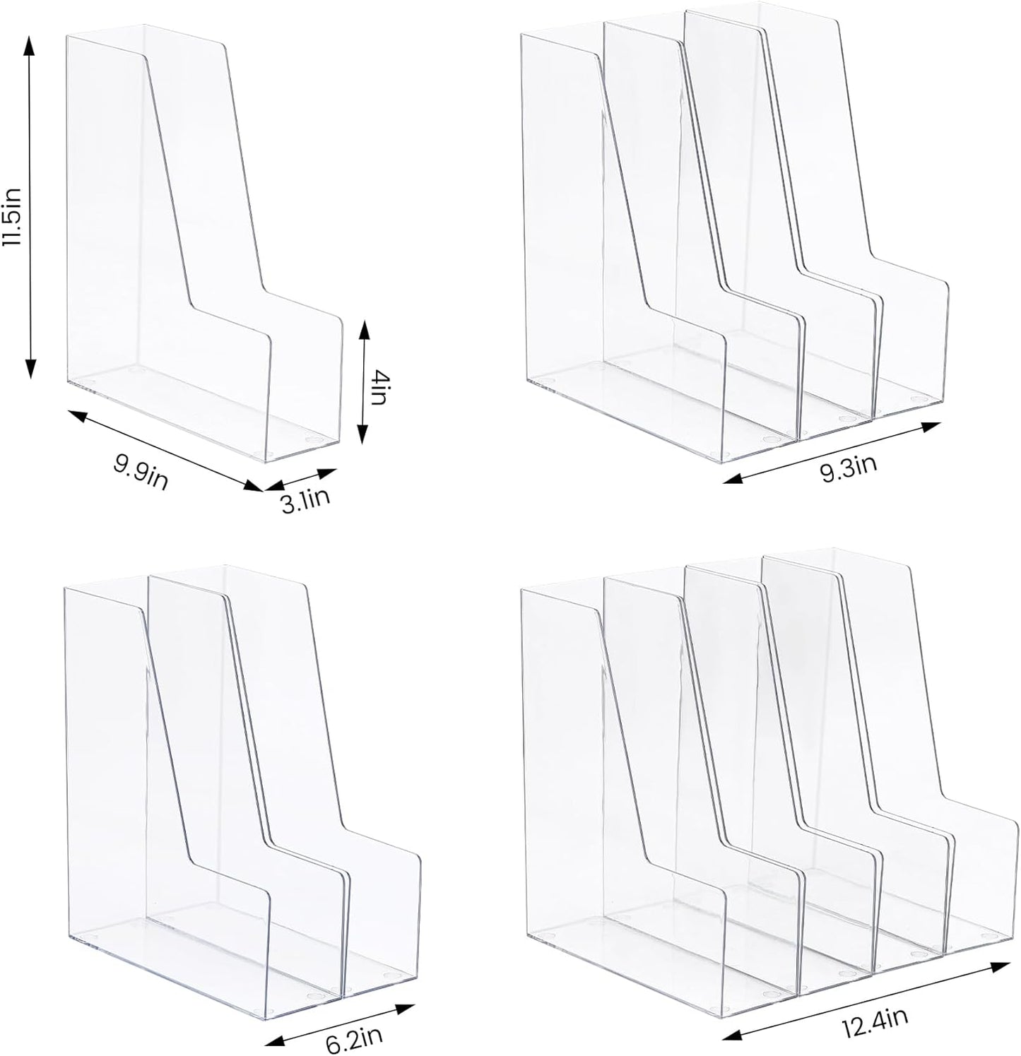 CiWiVOKi Vertical File Holder, Clear PET Desk Organizer and Storage Bins Holding for Magazines, Binders, Notebooks, Envelopes, Multi-purpose Plastic Document Organizer for Home Office, 4 pack