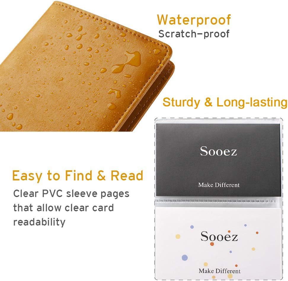 Sooez Leather Professional Business Card Book Holder Organizer, 240 Capacity Credit Card Booklet, PU Name Cards Holder Storage File for Men Women, 7.7 x 4.5 Inch, Black