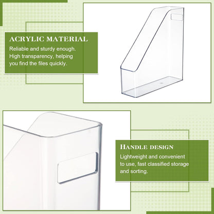 6 Pcs Clear Acrylic Magazine File Holder Plastic Desk Organizer with Handle Basics Vertical Magazine Rack Desk Folder Document Storage Organizer for Home Office School Work Study Desktop Supplies