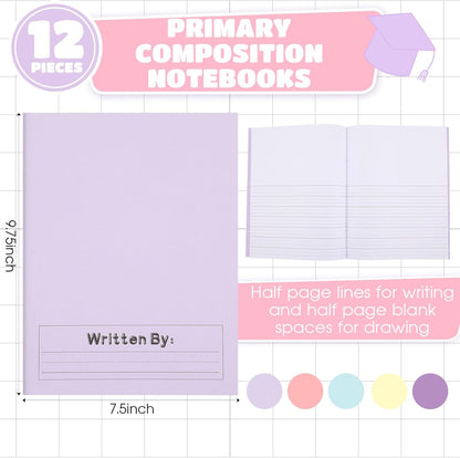Henoyso 12 Pcs Primary Composition Notebook K-2 Primary Journal, Notebook for Kids Supplies, Bulk Blank Writing Book for Kid to Write Draw Journal 60 Page (9.8″ X 7.5″,Light Color)
