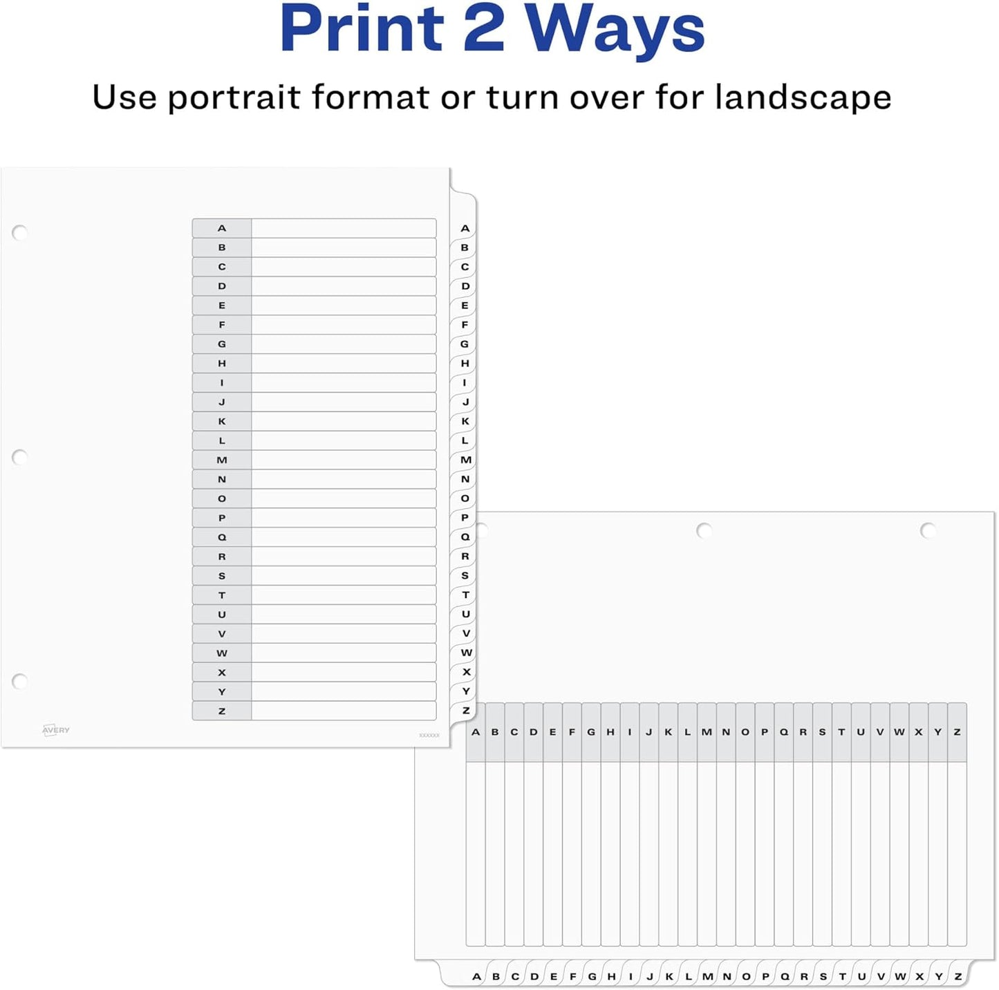 Avery A-Z 26 Tab Dividers for 3 Ring Binders, Customizable Table of Contents, Classic White Tabs, 1 Set (11828)