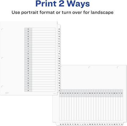 Avery A-Z 26 Tab Dividers for 3 Ring Binders, Customizable Table of Contents, Classic White Tabs, 1 Set (11828)
