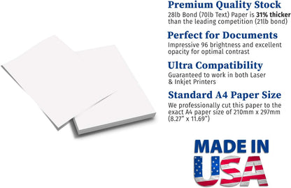 Premium A4 (8.3"x 11.7") Printer Paper - 28lb Bond / 70lb Text (105 gsm) Bright White Paper (40 Sheets)