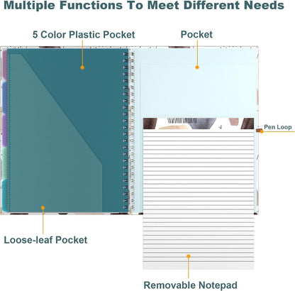 Hongri Clipboard Folio with Refillable Lined Notepad, 8.5 x 11 Folders with Storage 10 Pockets, Spiral Portfolio, Size 12.8X 9.7 in, Office & School Supplies, Skeleton