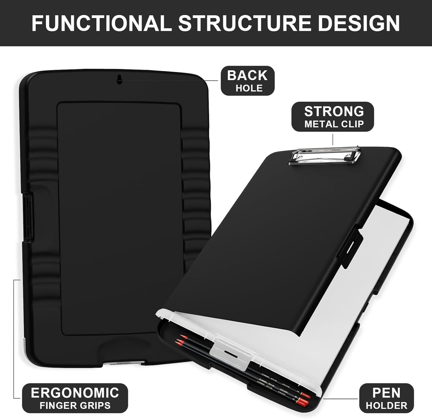 Plastic Clipboard with Storage, 8.5 x 11 Storage Organization Box Side-Opening, Heavy Duty Clip Board with Pen Holder and Paper Folder for Nurses, Teachers, Office & School Supply, Orange