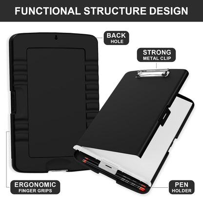 Plastic Clipboard with Storage, 8.5 x 11 Storage Organization Box Side-Opening, Heavy Duty Clip Board with Pen Holder and Paper Folder for Nurses, Teachers, Office & School Supply, Orange