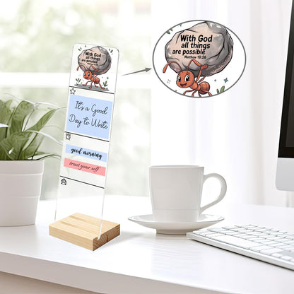 Sticky Notes Monitor Memo Board Acrylic Note Holder with Removable Wooden Base, Everything is Fine Logo Desk Set Includes 200 Sheets Two Sizes Sticky Notes, Office Desk Accessories Organizer