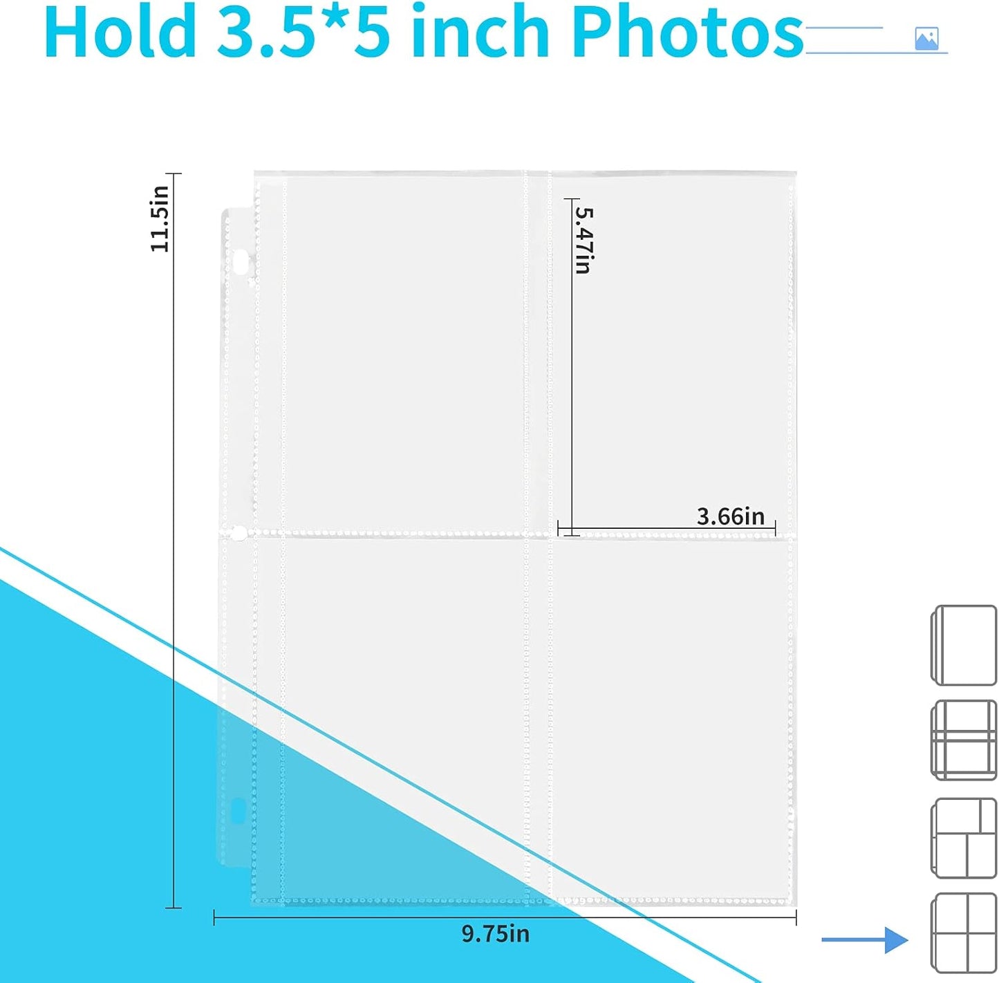 Fabmaker 30 Pack Photo Sleeves for 3 Ring Binder - (4x6, for 180 Photos), Archival Page Protectors, Clear Plastic Refill Pages, Postcard Sleeves, Acid-Free