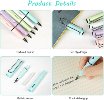 Ainiv Inkless Pencil with Eraser - 5 Sets Infinity Pencil, Reusable with Extra 5 Eraser & 5 Replaceable Nibs for Home, Office & School Writing, Drawing