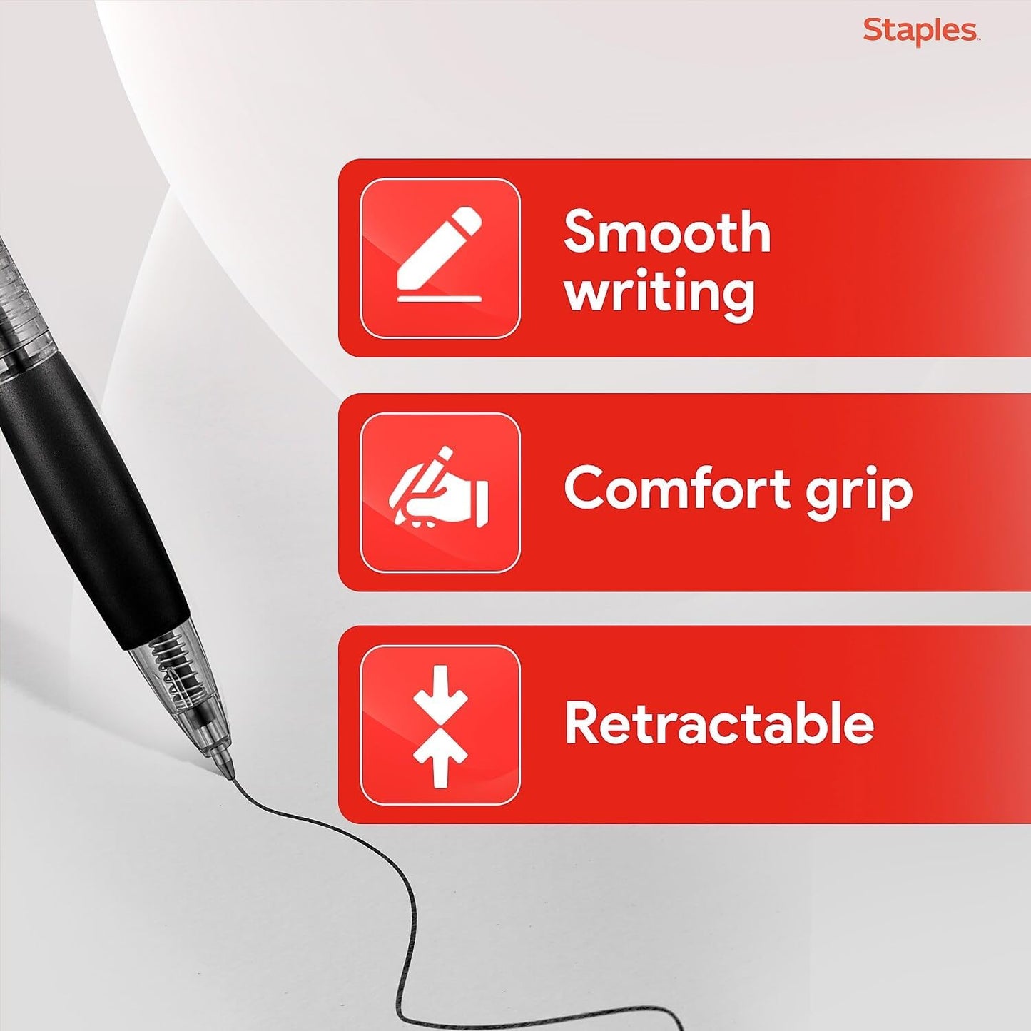 STAPLES Retractable Ballpoint Pens, Medium Point 1.0mm, Black Ink, 12 Pack – Comfortable, Smooth‑Writing Pens for Everyday Office Use