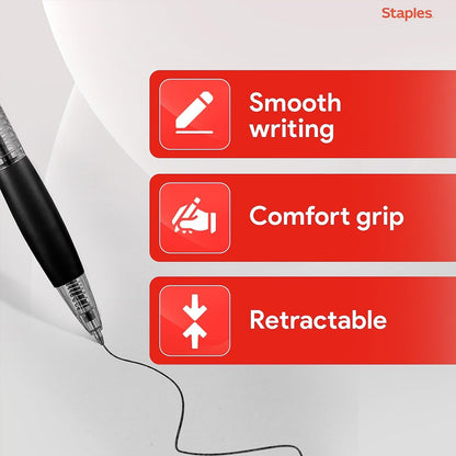 STAPLES Retractable Ballpoint Pens, Medium Point 1.0mm, Black Ink, 12 Pack – Comfortable, Smooth‑Writing Pens for Everyday Office Use